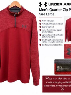 Under Armour Men’s LG Burgundy Quarter Zip Pullover Sweatshirt Heat Gear